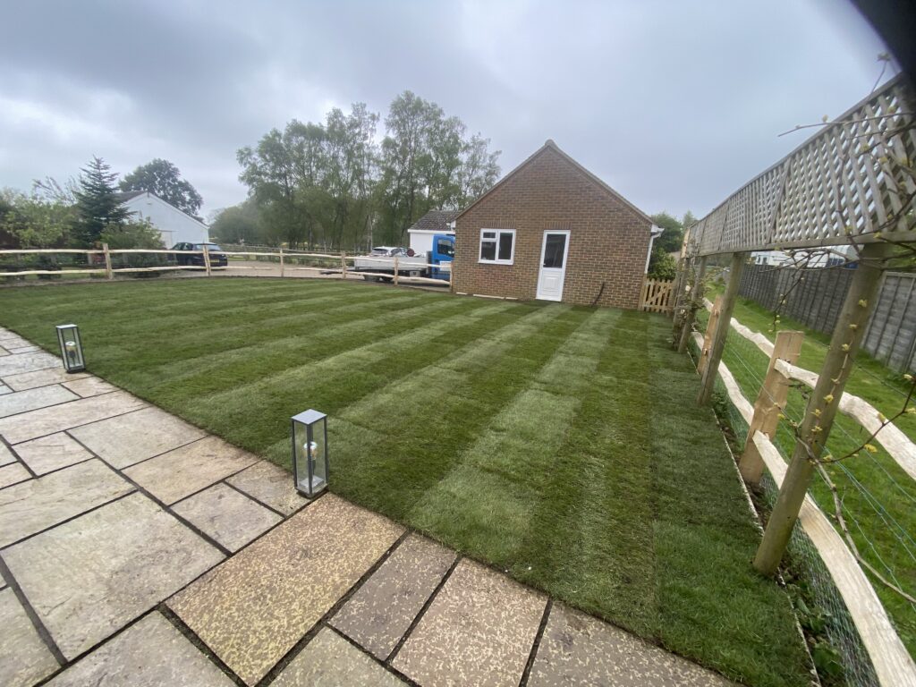 Freshly laid turf lawn in a large garden in Maidstone
