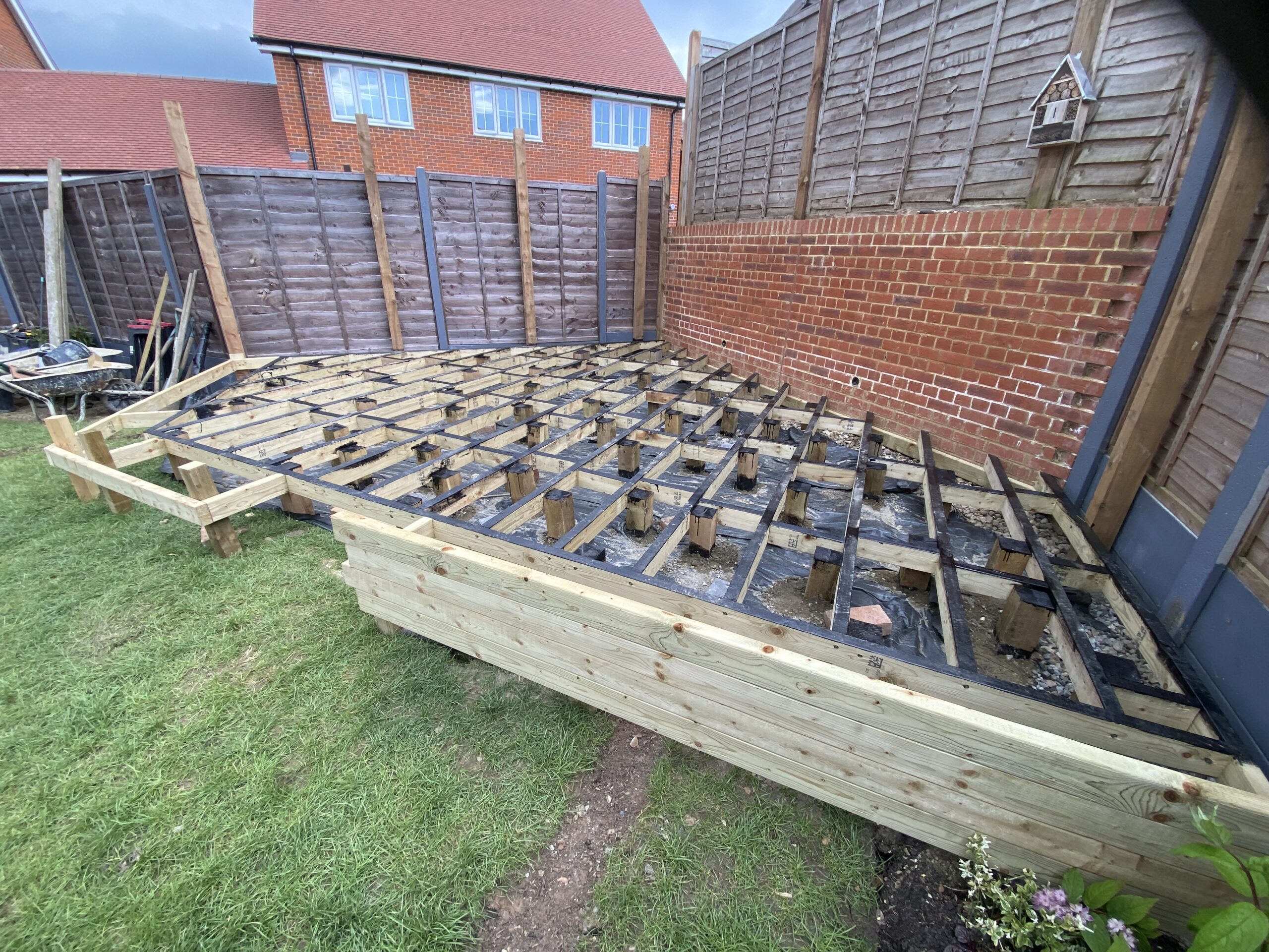 Timber framework and joists during construction